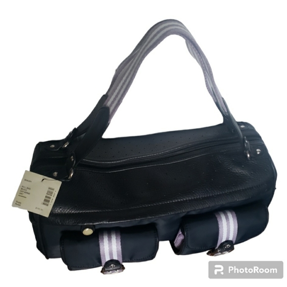 Cole Haan | Women's Black Leather and Nylon Catherine Rollback Satchel Bag - Picture 4 of 10